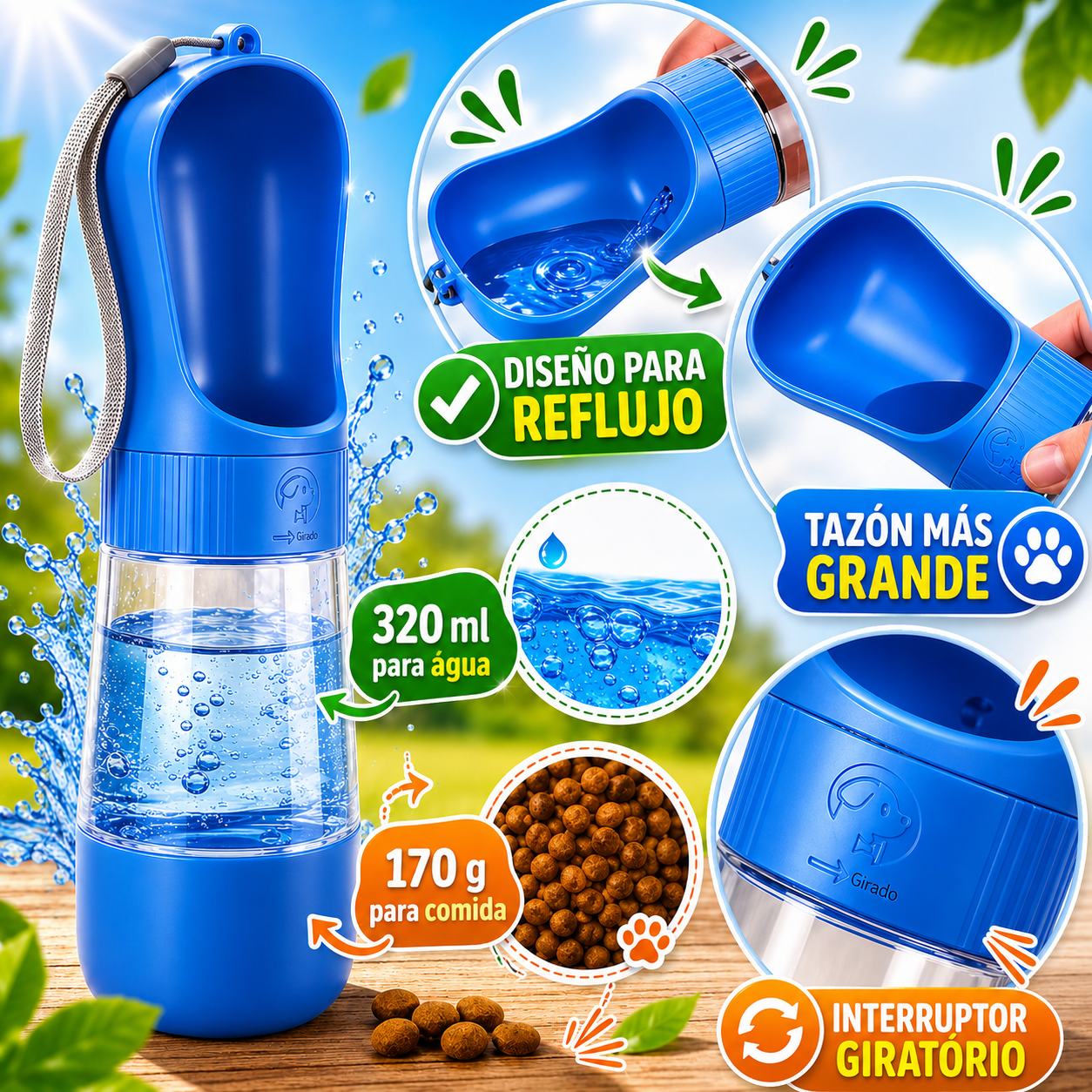 Botella de agua 2 en 1 para perros